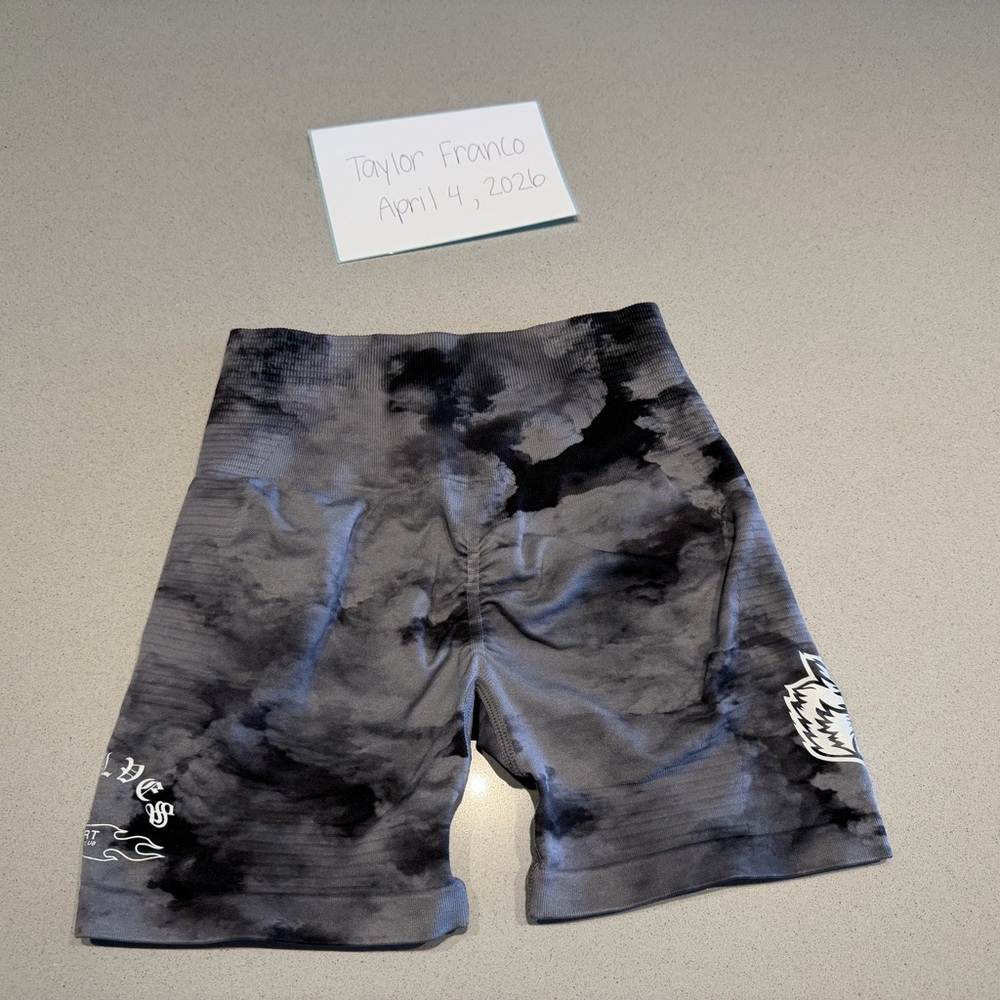 DARC SPORT SHE Gray Tie-Dye Athletic Shorts with Wolf Logo - Picture 3 of 3